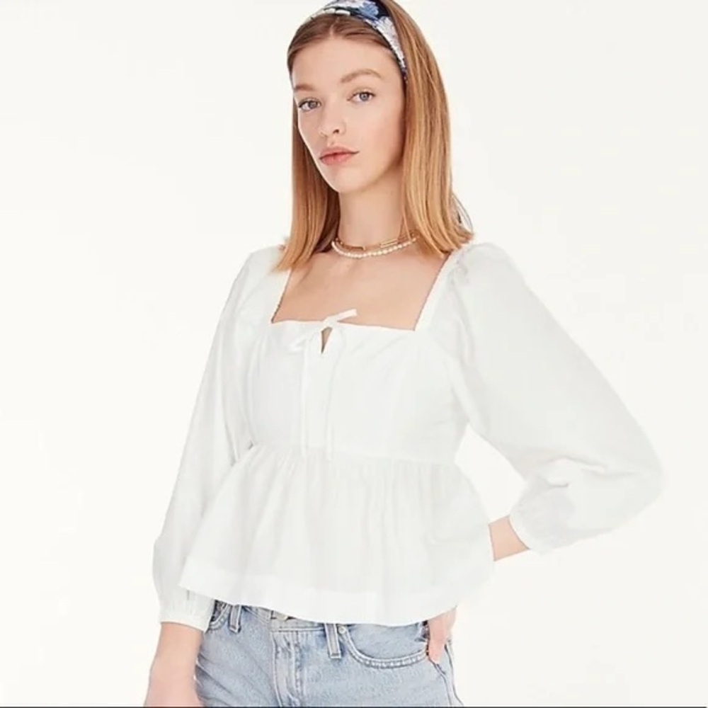 J.Crew square neck cotton poplin peplum white blouse